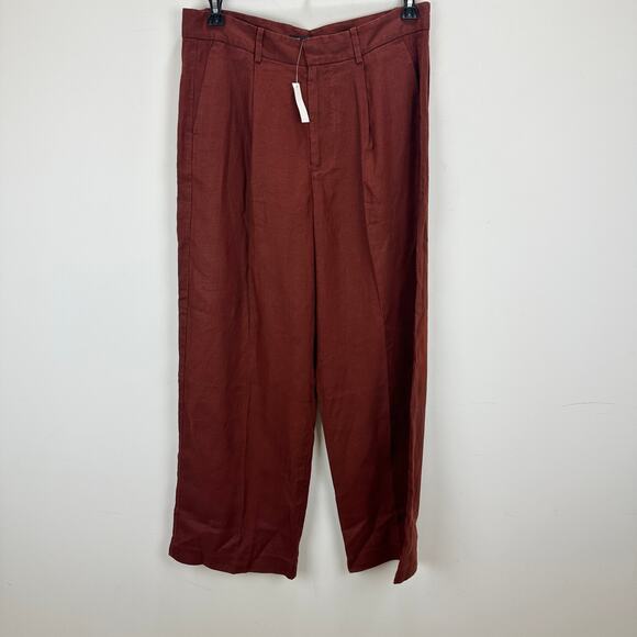 Madewell Slouchy Straight Pants in 100% Linen Henna Brown Relaxed US 10 NWT - Picture 7 of 15